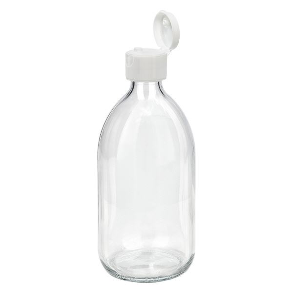Flacone per medicinali da 500 ml trasparente, con tappo flip-top ApoGlas Flacone per medicinali da 500 ml trasparente, con tappo flip-top ApoGlas