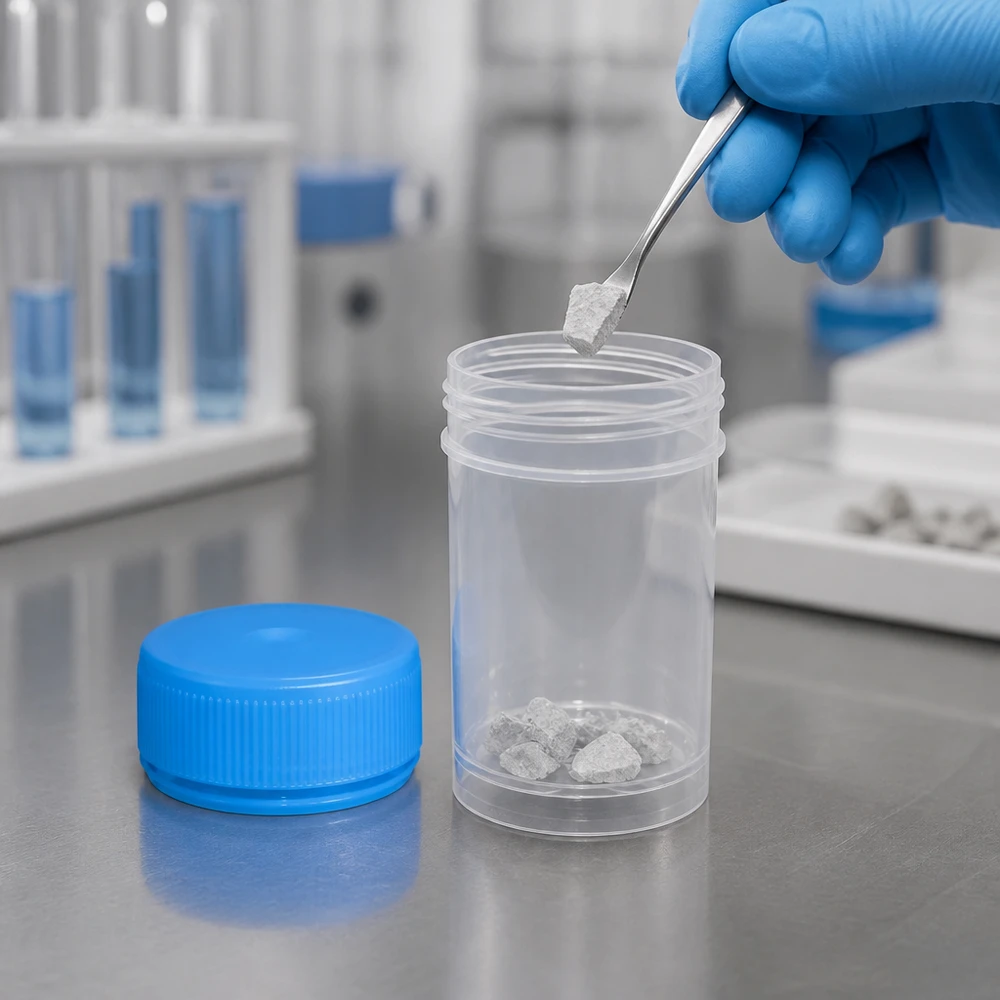 Pot en plastique multiusage de 20 ml Boîte à couvercle à vis de 20 ml pour échantillons solides, avec gant en nitrile bleu, destinée à une utilisation en laboratoire