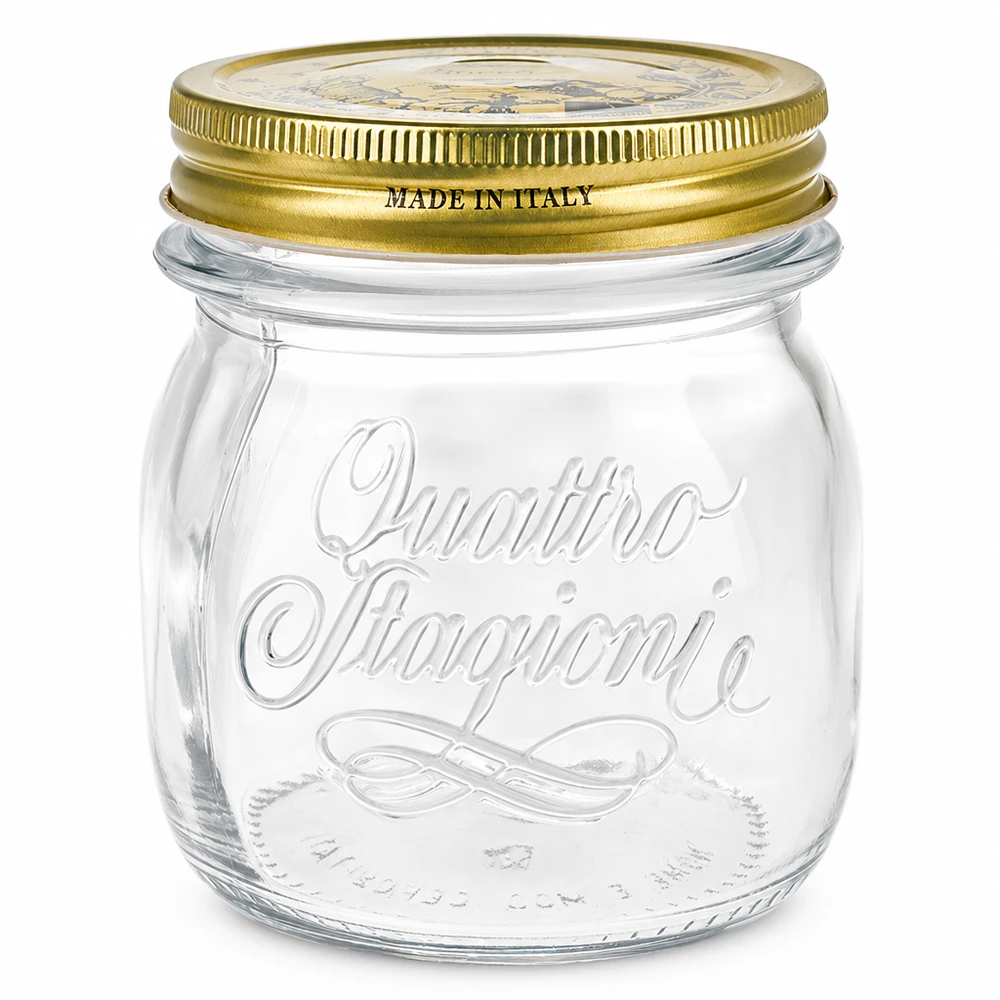250ml Rundglas "Quattro Stagioni" mit Deckel 250ml Rundglas Quattro Stagioni mit goldenem Deckel Made in Italy Einmachglas für Konservierung und Aufbewahrung