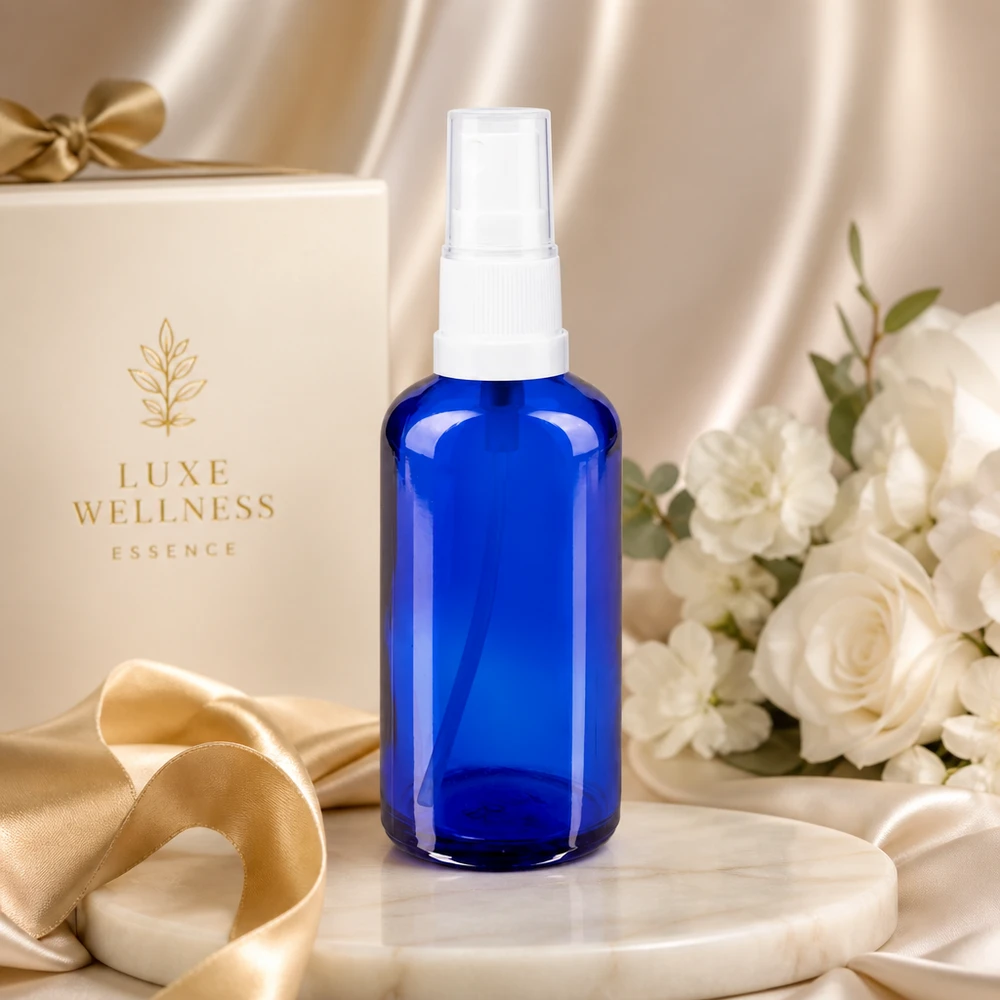 UV-Schutz Blauglasflasche 50ml mit feinem Sprühnebel-Zerstäuber für Kosmetik und Pharmazie