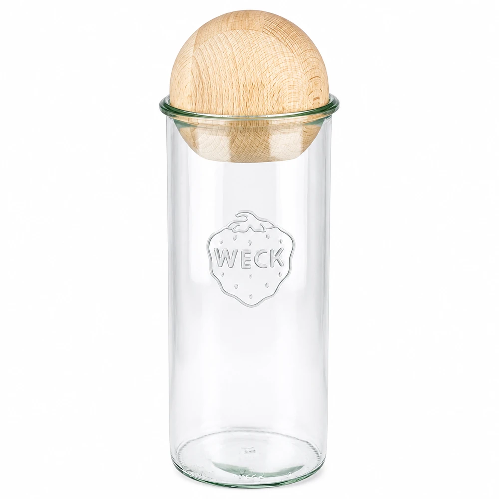 Bicchieri da 1500ml WECK RR100 con sfera in legno di faggio WECK RR100 tumbler 1500ml con coperchio a sfera in legno di faggio, barattolo trasparente per la cucina
