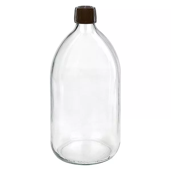 1000ml Medizinflasche klar, Verschluss braun mit Originalitätsring ApoGlas 1000ml Medizinflasche klar, Verschluss braun mit Originalitätsring ApoGlas