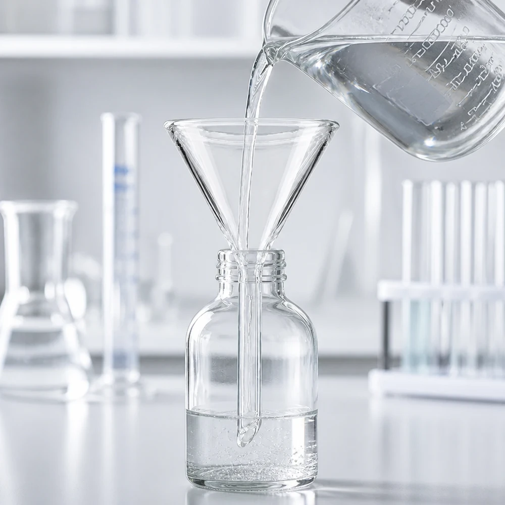 Imbuto di precisione da 45 mm in robusto vetro soda-lime con angolo di imbuto di 60 gradi per lavori di laboratorio