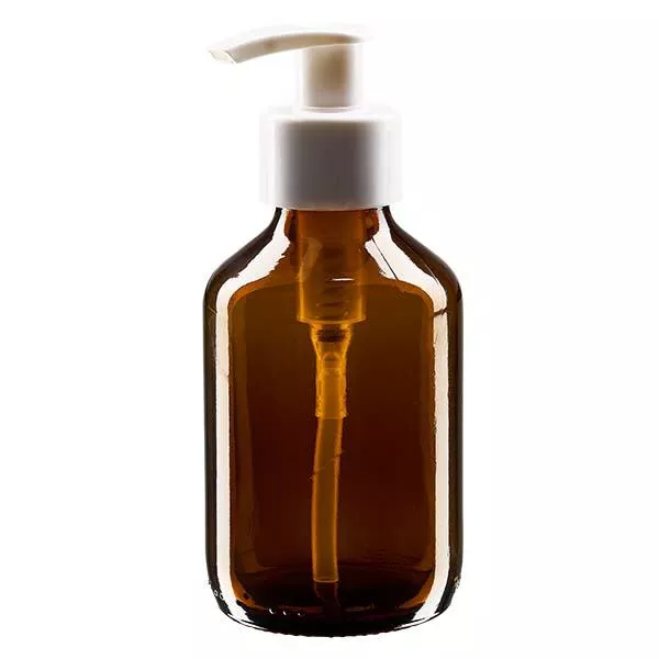 Flacone per medicinali da 150 ml marrone, con pompa dosatrice bianca ApoGlas