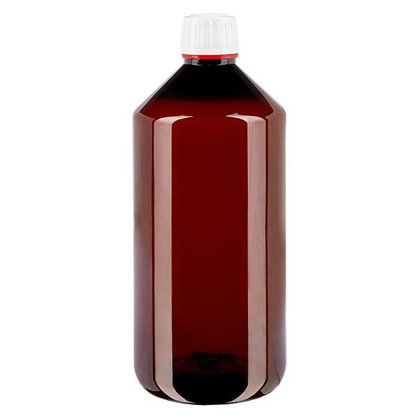 PET Flasche 1000ml mit weißem Originalitätsverschluss fein geriffelt