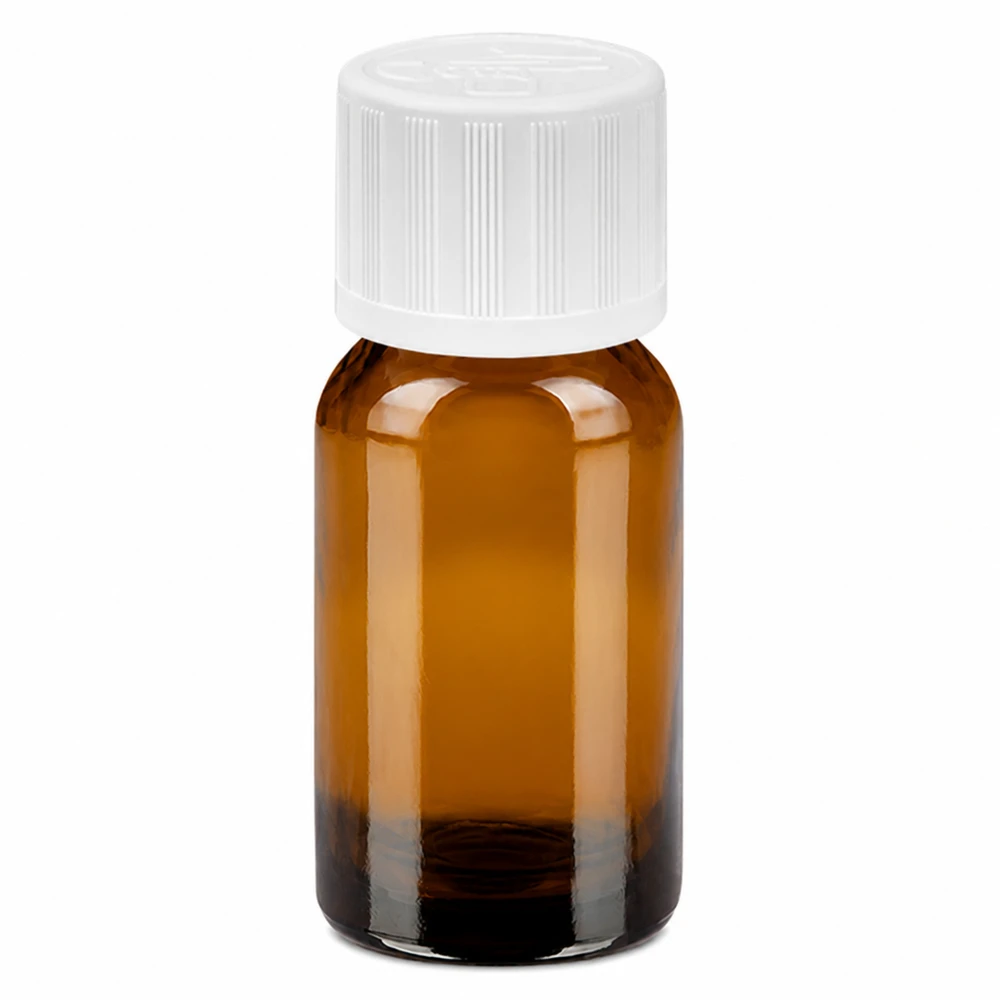 Flacone in vetro ambrato da 10 ml con tappo a vite bianco per applicazioni di laboratorio e medicazioni
