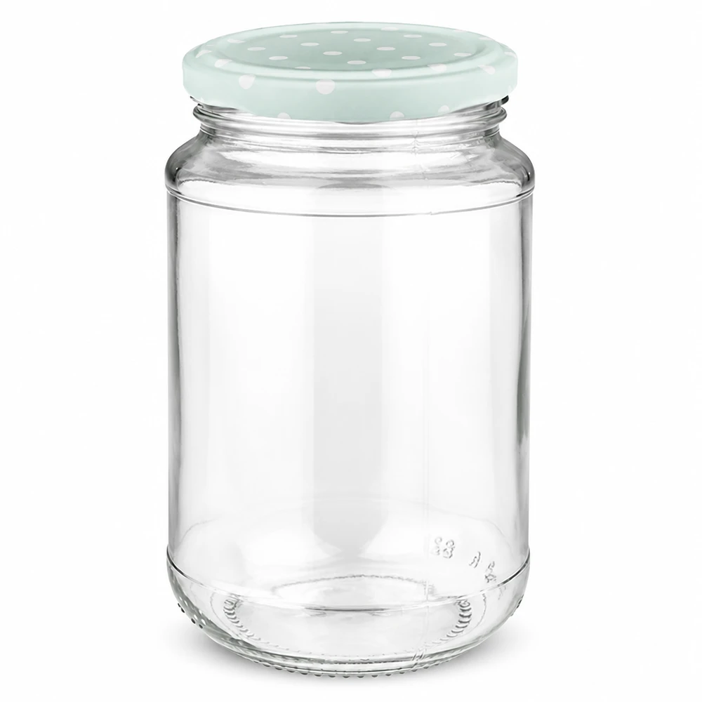 Leeres Einmachglas 320ml mit BasicSeal Schraubdeckel in Mint mit weißen Punkten