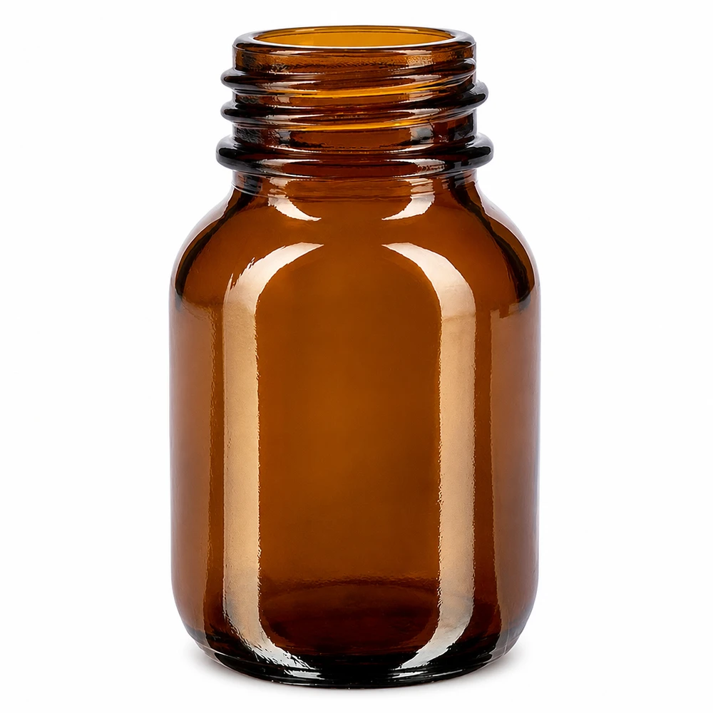 Flacone a collo largo da 50 ml in vetro ambrato per cosmetici e prodotti farmaceutici