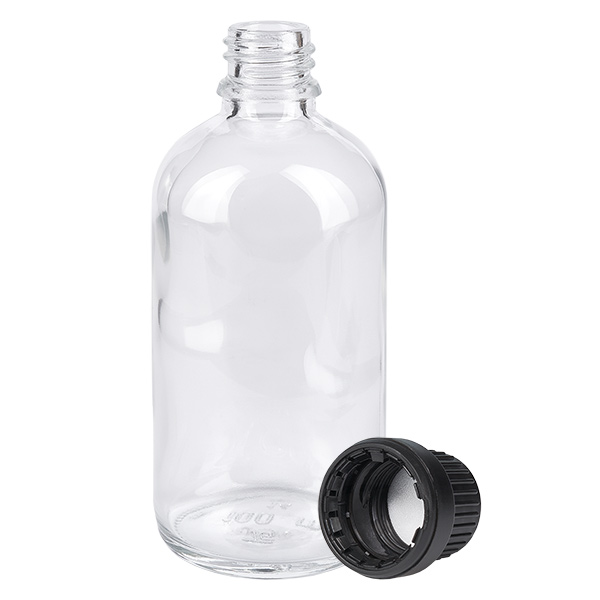 100ml Flasche 11mm Schraubverschluss schwarz Originalitätsverschluss ClearLine UT18/100