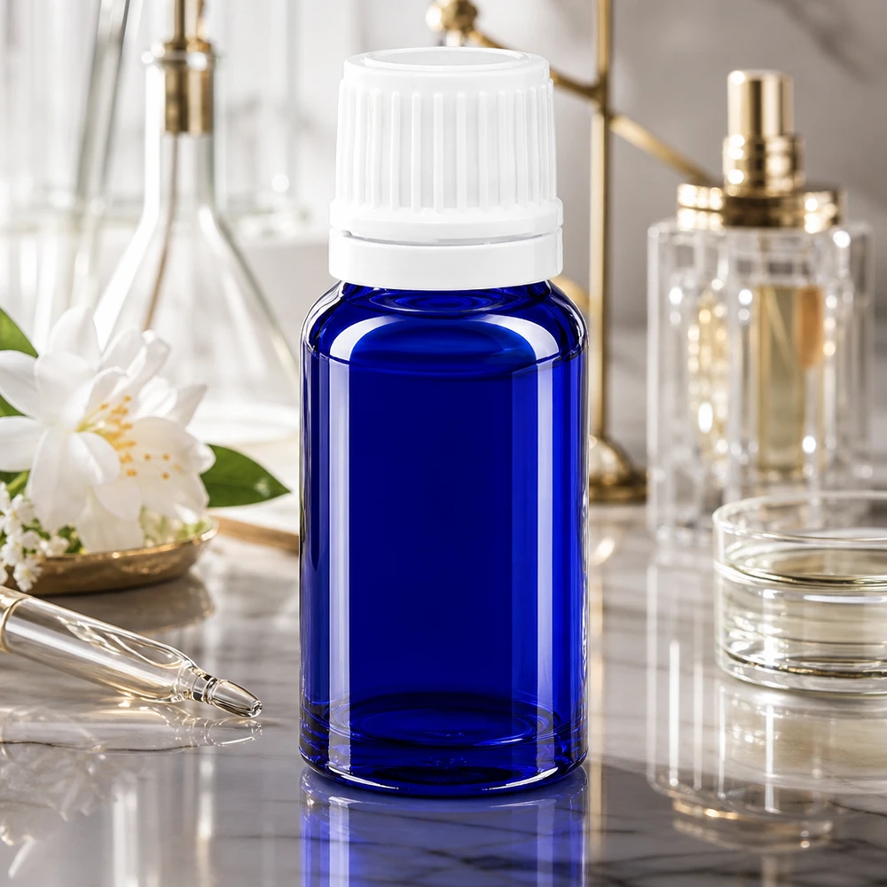 Apothekenflasche blau 10ml Tropfverschluss 1.2mm weiß Originalitätsverschluss Lichtschutz-Tropfflasche 10ml Blauglas mit präzisem 0,7mm Einsatz für Laboranwendungen