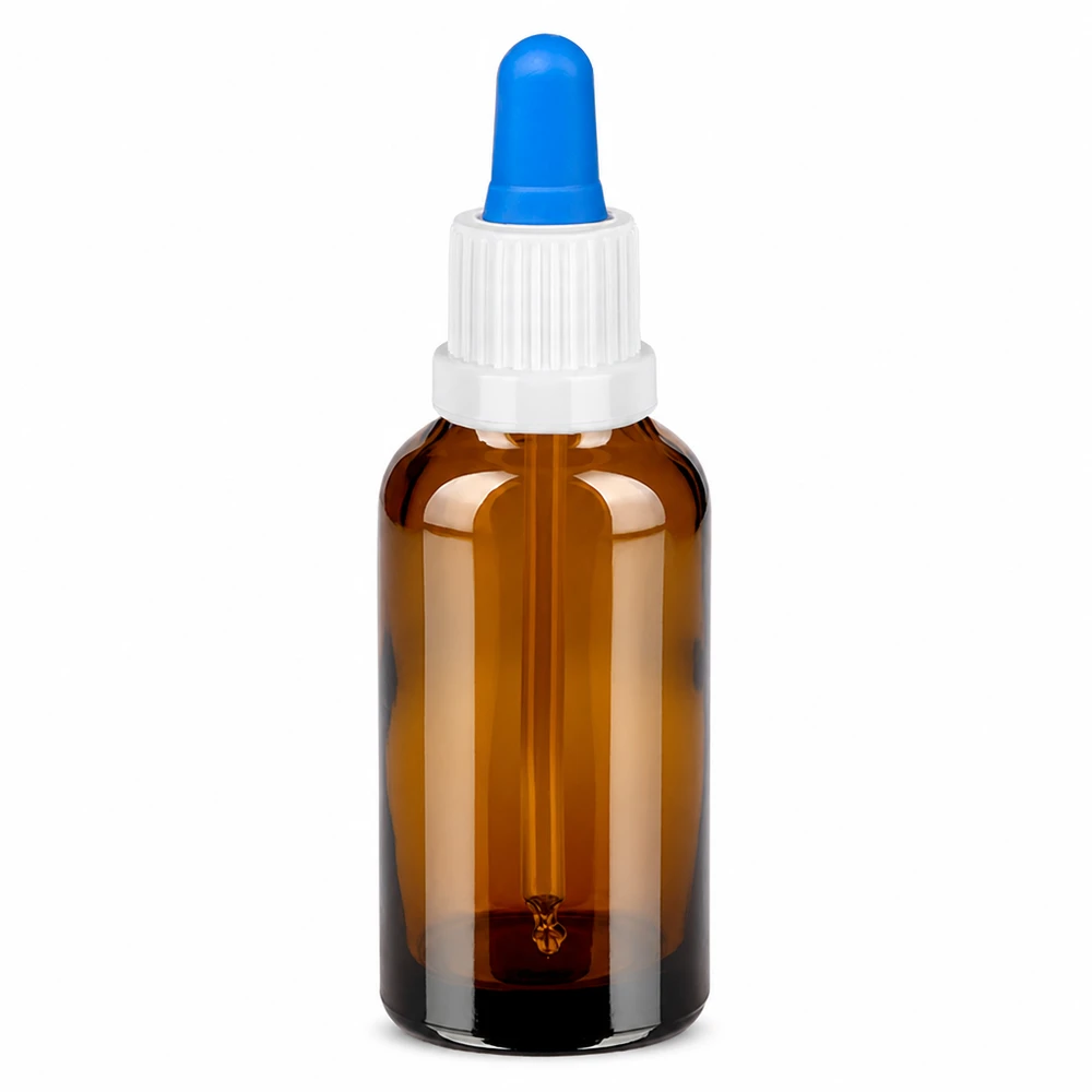 30ml Pipettenflasche weiß/blau Originalitätsverschluss BrownLine UT18/30 Kompakte 30ml Glasflasche mit Pipette in braun - perfekt für unterwegs und Reisen
