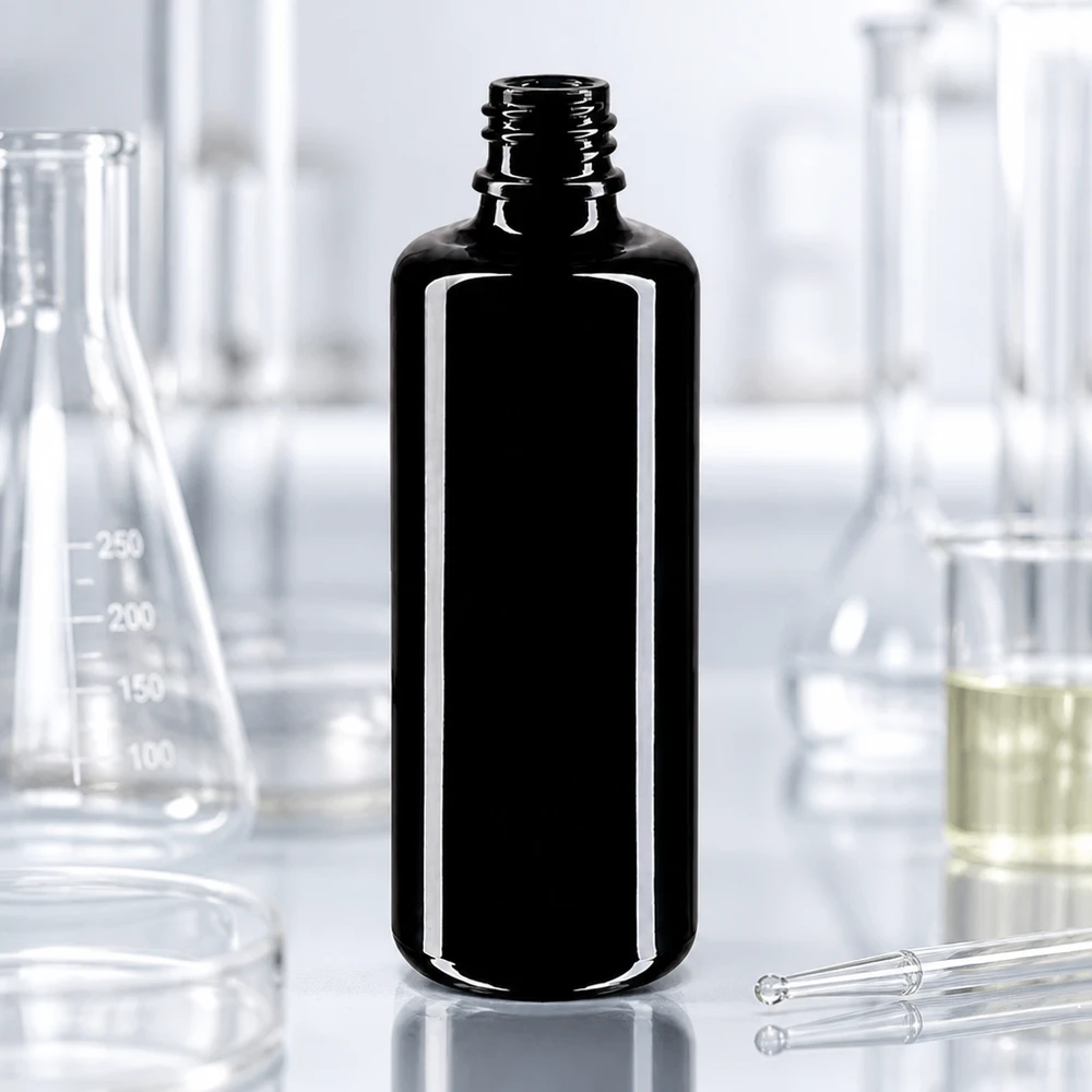 Violettglas Flasche 100ml DIN 18 (Mironglas) Apotheker Tropfflasche Orion 100ml aus dunklem Violettglas für professionelle Verwendung