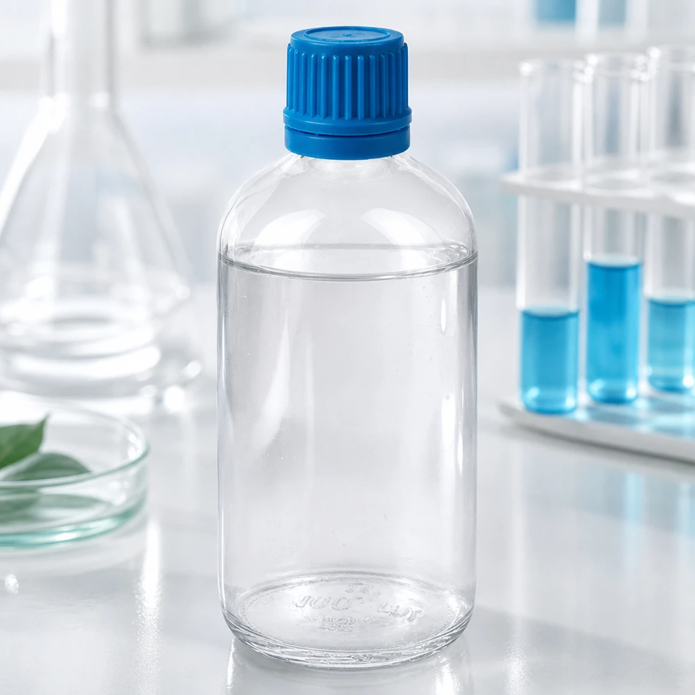 100ml Flasche 11mm Schraubverschluss blau Originalitätsverschluss ClearLine UT18/100 Chemikalienflasche 100ml Klarglas ClearLine blauer OV Verschluss 11mm Gewinde