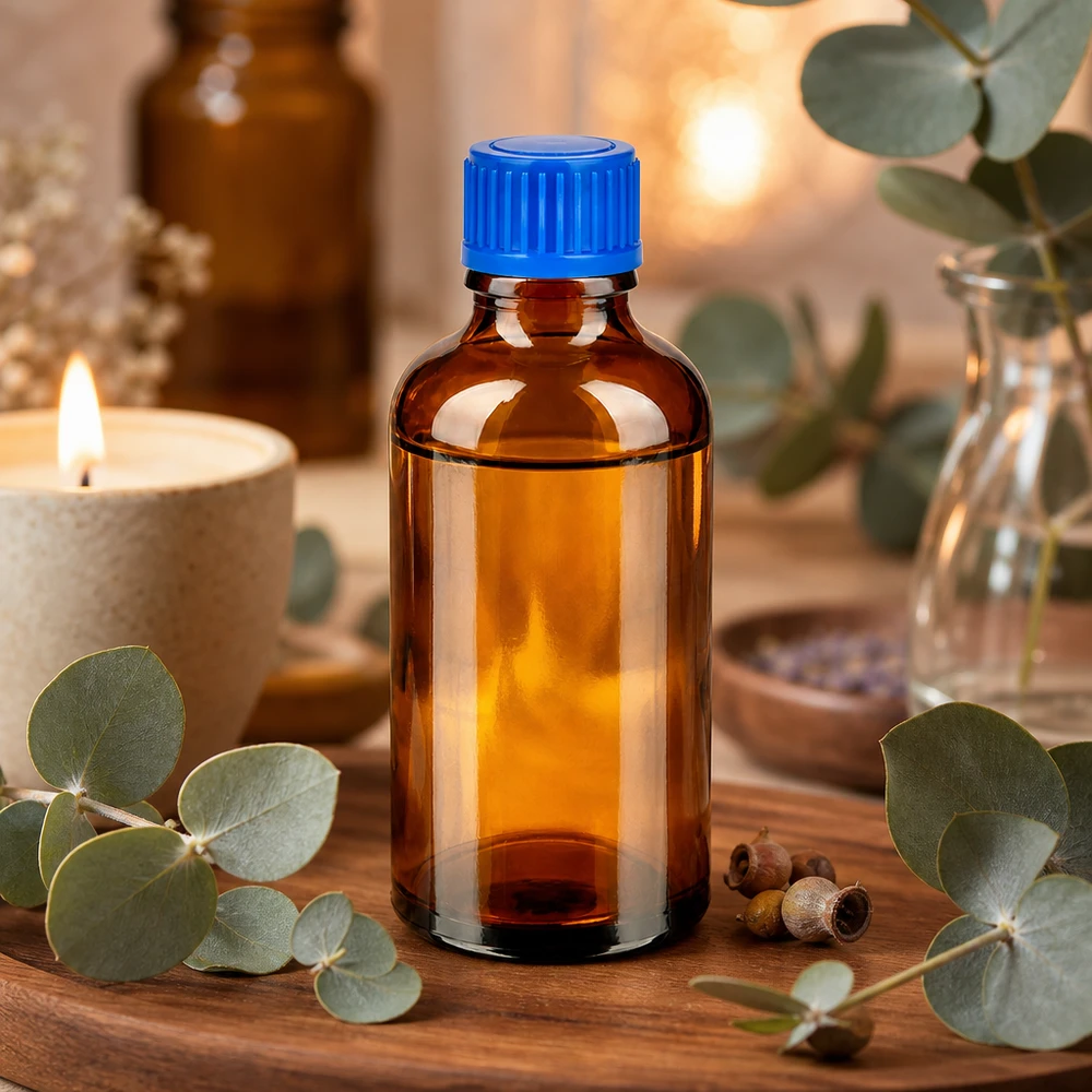 Flacon de 50ml 11mm SV bleu STD BrownLine UT18/50 Bouteille en verre anti-UV 50ml ambrée avec bouchon bleu pour l'aromathérapie