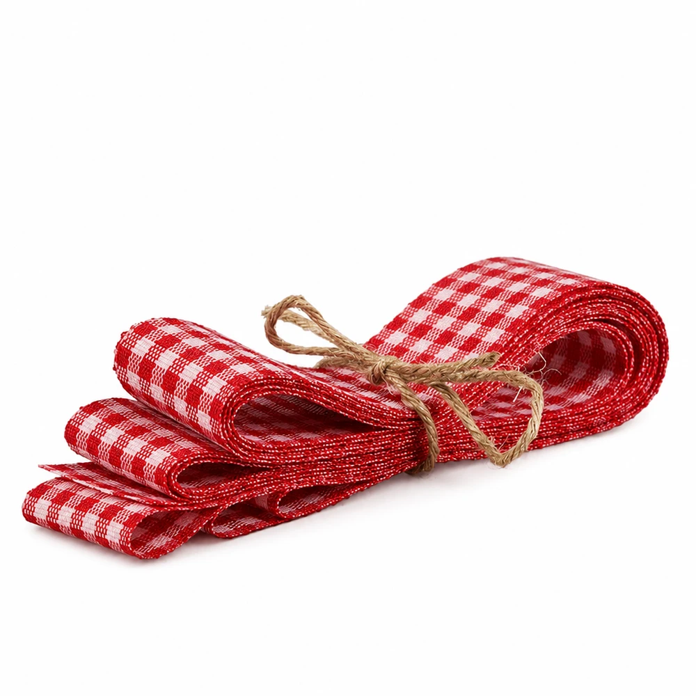 Ruban en tissu rouge et blanc pour la décoration, 300 cm Ruban de tissu rouge et blanc à carreaux 300cm ruban de décoration avec boucle en fibres naturelles pour bricoler et décorer