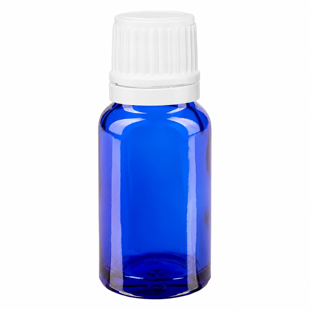 Apothekenflasche blau 10ml Schraubverschluss weiß Originalitätsverschluss Runde blaue Apothekerflasche 10ml Fassungsvermögen mit UV-Schutzglas und Schraubdeckel