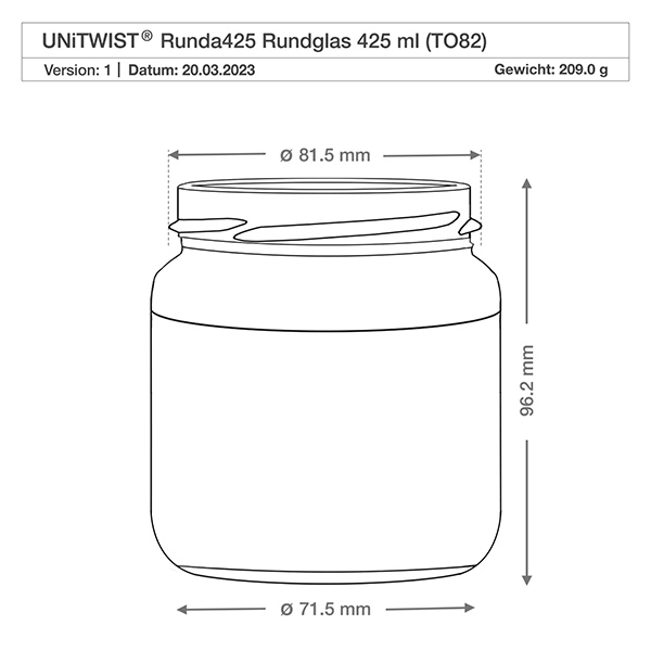 425ml Rundglas ohne Deckel (TO82) UNiTWIST