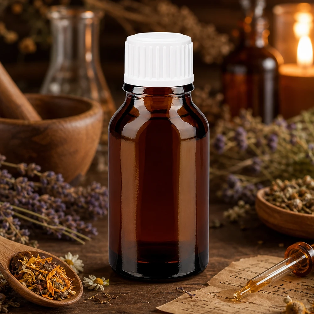 Apothekenflasche braun 30ml Schraubverschluss weiß Standard Dunkelbraune 30ml Glasflasche mit weißem 11mm Verschluss für Kräuterextrakte und Pflanzentinkturen