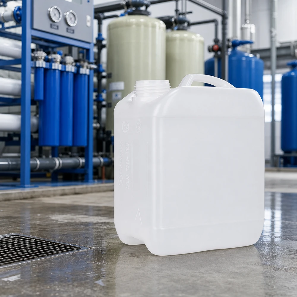 Bidon de 2,5 litres sans bouchon Bidon transparent en PEHD de 2,5 litres sans couvercle dans une station de traitement de l'eau