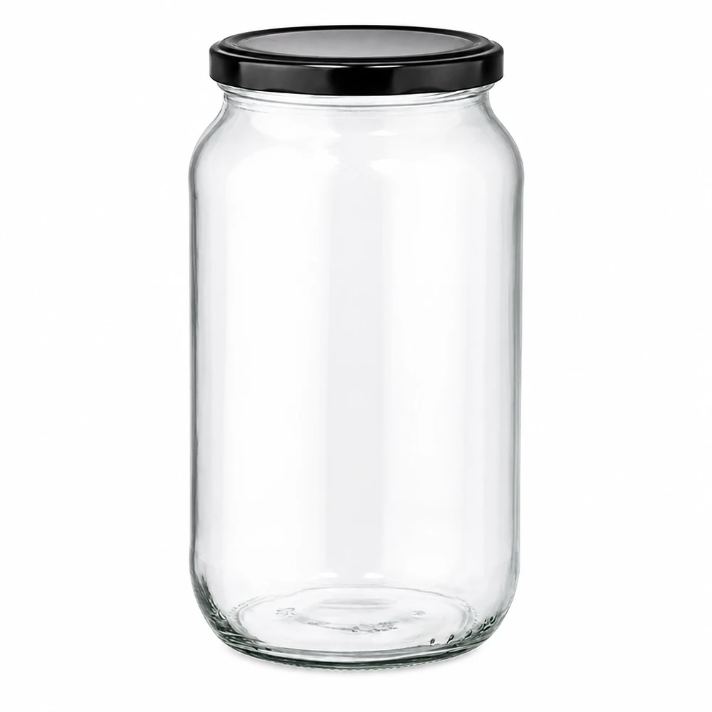 1062ml Rundglas mit BasicSeal Deckel schwarz UNiTWIST 1062ml Rundglas mit schwarzem BasicSeal Deckel - leeres Einmachglas aus klarem Glas für Lebensmittel und Aufbewahrung