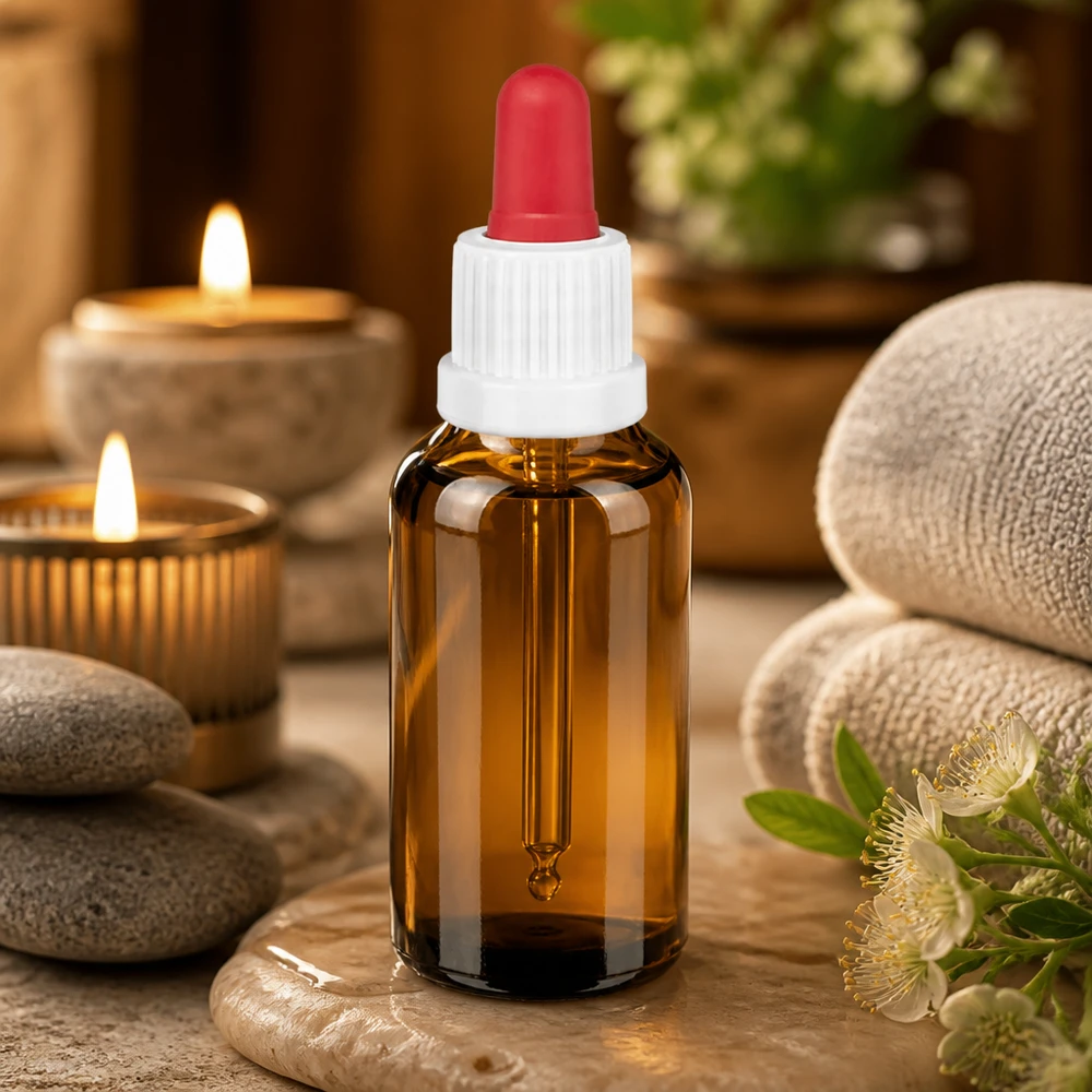 30ml Pipettenflasche weiß/rot Originalitätsverschluss BrownLine UT18/30 Handliche 30ml Pipettenflasche aus dunklem Glas - perfekte Größe für Reisen und tägliche Anwendung