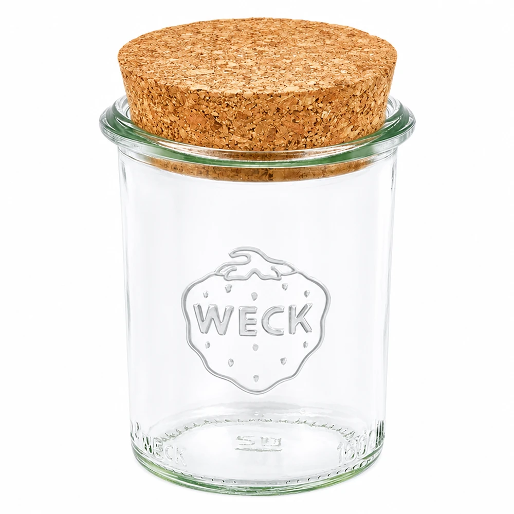 Bicchieri da 160 ml WECK RR60 con tappo in sughero naturale WECK 160ml RR60 mason jar con coperchio in sughero naturale Barattolo di vetro trasparente per la conservazione