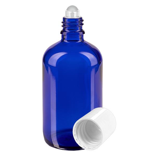 Apothekenflasche blau 100ml Roll-On Verschluss weiß