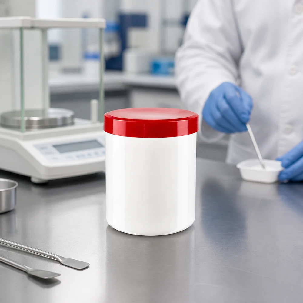 Pot à pommade cylindrique compact de 20 g, blanc et rouge, emballage pharmaceutique en plastique PP