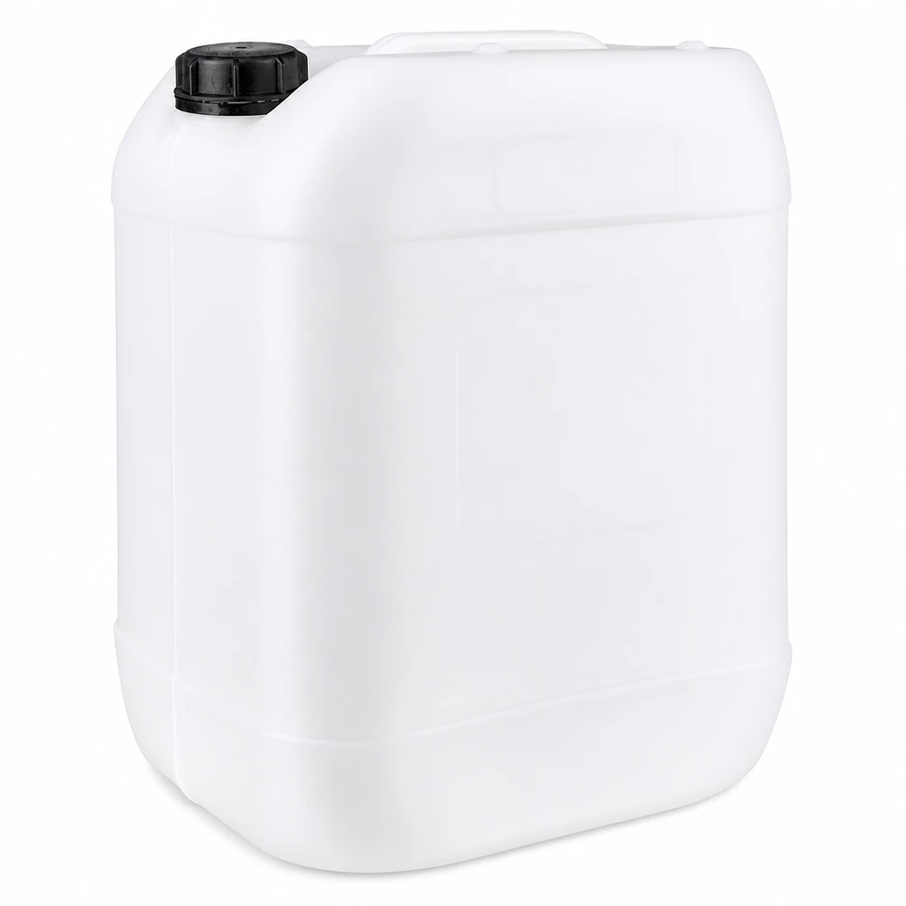 Kanister 20 Liter mit Schraubverschluss Originalitätsverschluss Stabiler Lagerkanister 20L Weiß mit schwarzem Originalitätsverschluss und eingebautem Griff