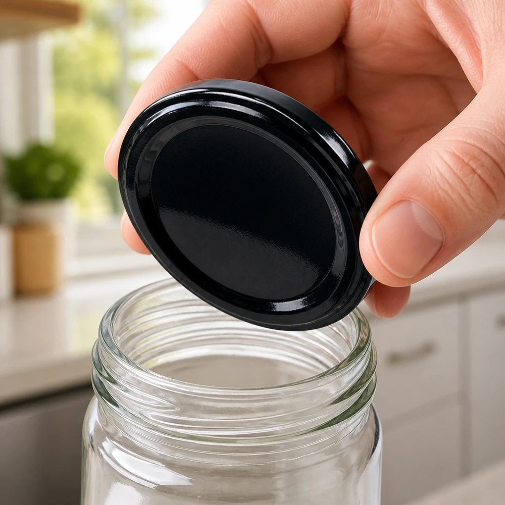 UNiTWIST TO82 schwarz, BioSeal, BPA-NI, UNiTWIST Glänzend schwarzer TO82 Metalldeckel UNiTWIST BioSeal passend auf transparentes Weithalsglas