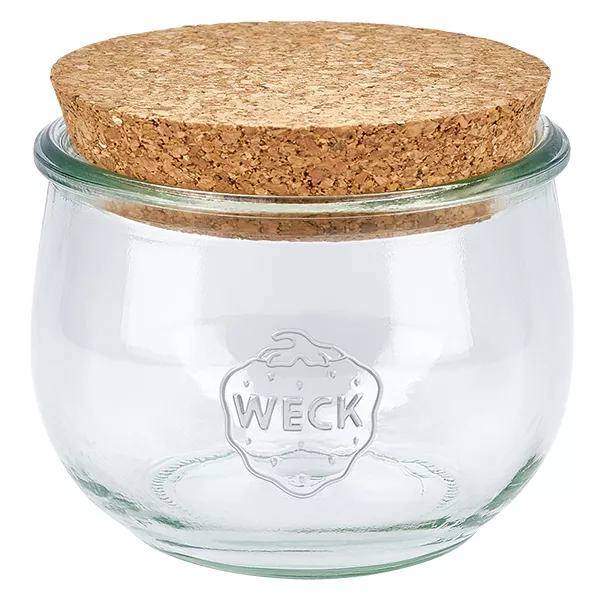 580ml WECK Tulpenglas RR100 mit Naturkorken Deckel Einmachglas Vorratsglas transparent