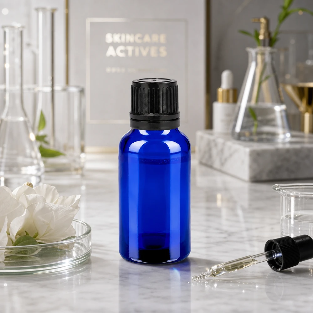 20ml Flasche 11mm Schraubverschluss schwarz Originalitätsverschluss BlueLine UT18/20 Robuste Kobaltblaue 20ml Flasche mit schwarzem Verschluss für langlebige Produktaufbewahrung
