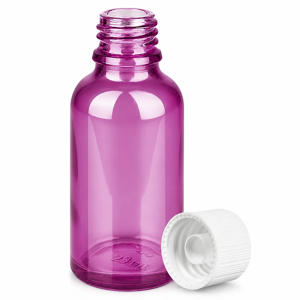 30ml Flasche 11mm Schraubverschluss weiss Standard PurpleLine UT18/30 Elegante lila Glasflasche 30ml mit praktischem weißen Drehverschluss