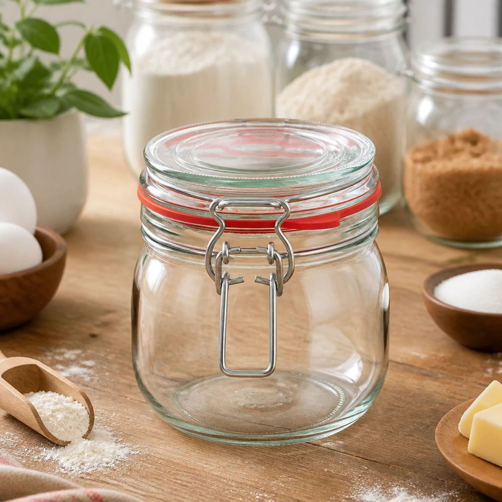 Bocal de conservation de 634 ml, type G, avec bouchon à clip UN.. Hochwertiges 634ml Einweckglas mit traditionellem Bügelverschluss für moderne Küchenorganisation