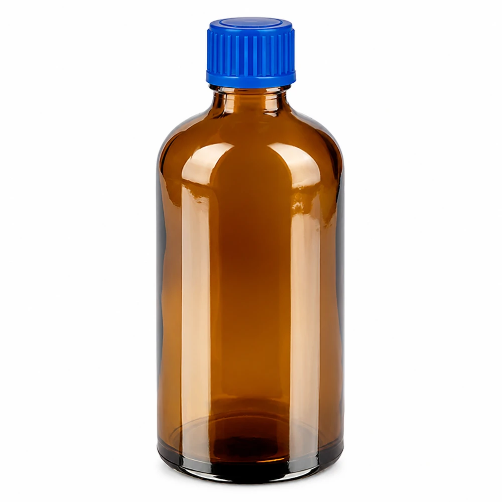100ml Flasche 11mm Schraubverschluss blau Standard BrownLine UT18/100 Hochwertige Braunglasflasche 100ml mit blauem Verschluss für Labor und Apotheke