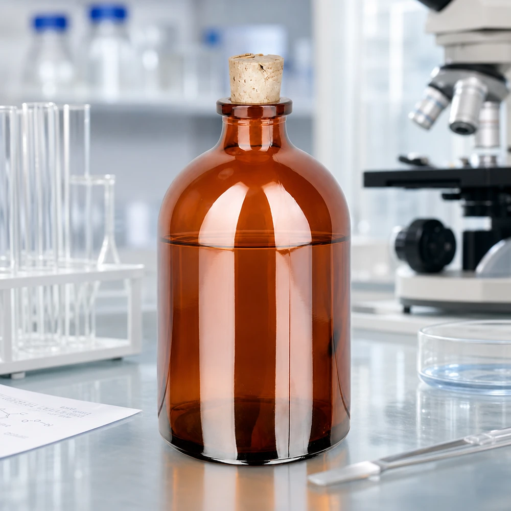 Braunglas-Aufbewahrungsflasche 100ml Korken 11/14mm säurebeständig für Labor und Apotheke