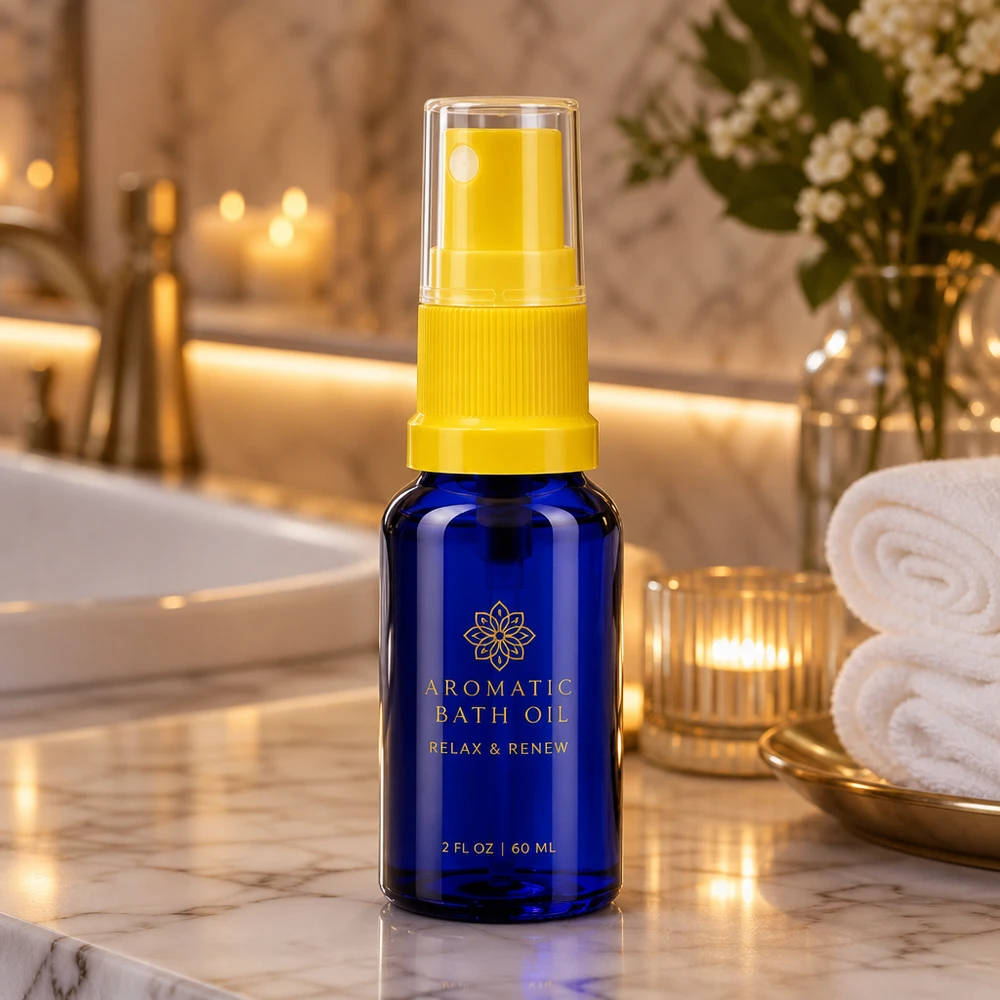 Apothekenflasche blau 10ml Sprayaufsatz gelb Apothekerglas-Flakon blau 10ml mit präzisem Dosierzerstäuber gelb für Naturkosmetik und Essenzen