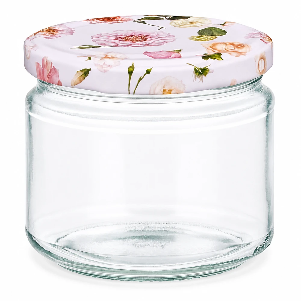 Barattolo rotondo da 330 ml con coperchio a fiore rosa BasicSeal barattolo per conserve a tenuta stagna trasparente