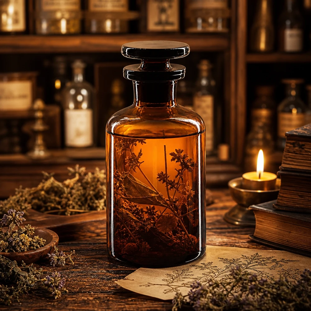 Fiaschetta da farmacia da 50 ml, marrone, a collo stretto, con tappo di vetro, per tinture di erbe e prodotti fitoterapici