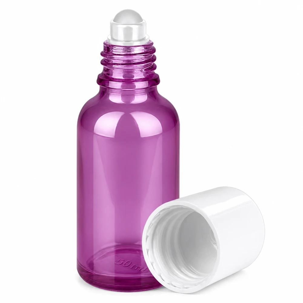 30ml Roll-On Flasche weiss Standard PurpleLine UT18/30 30ml Roll-On Flasche aus lila getöntem Glas mit weißem Gewinde für nachfüllbare Nutzung