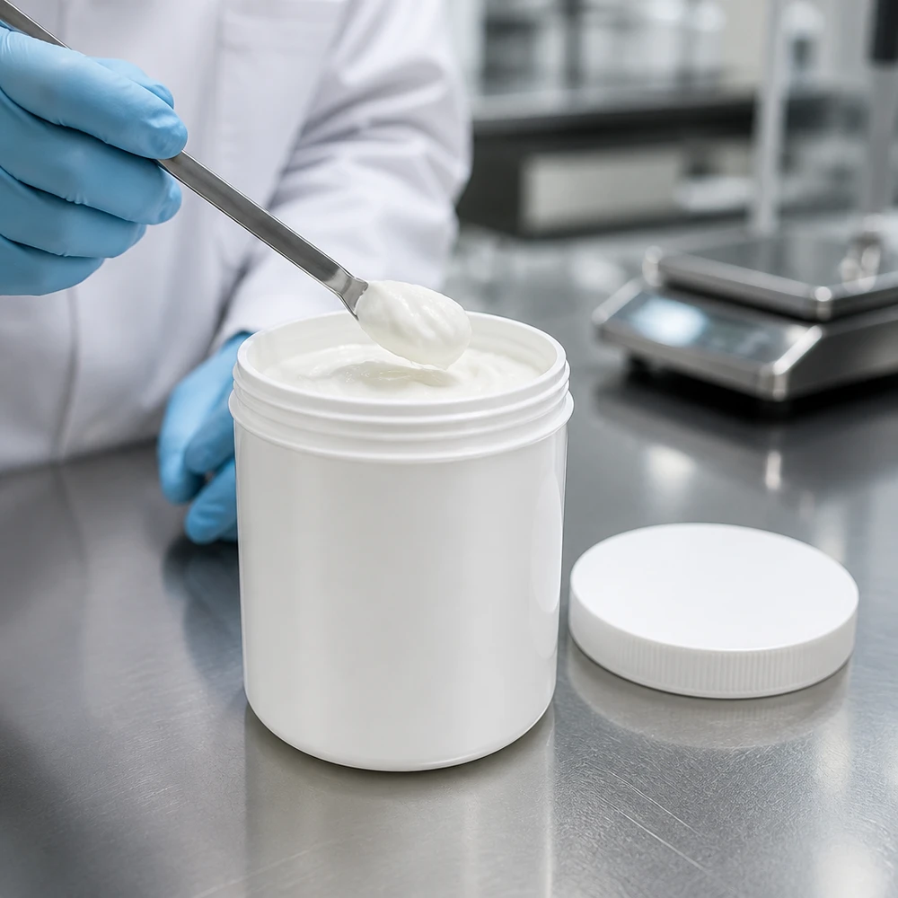 Pot à onguent blanc 500 g avec couvercle blanc (PP) Pot en plastique blanc refermable de 500 g pour crèmes de pharmacie et pommades médicales