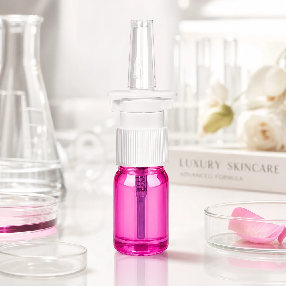 5ml Nasensprayflasche weiß/transparent Standard PurpleLine UT18/5 Leichte 5ml Kunststoffflasche mit violettem Körper und auslaufsicherem Sprühmechanismus für unterwegs