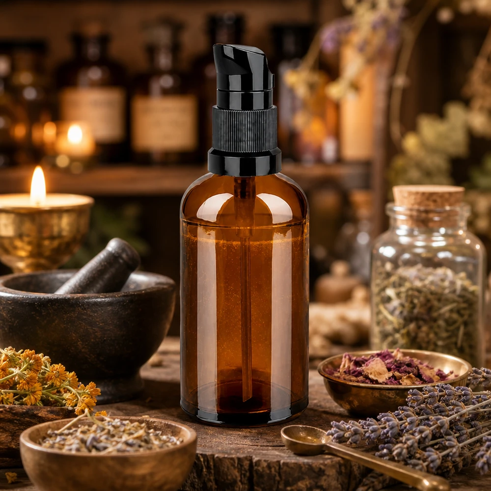 Flacone a pompa per farmacisti da 100 ml in vetro ambrato con dosatura precisa Dispenser nero per principi attivi
