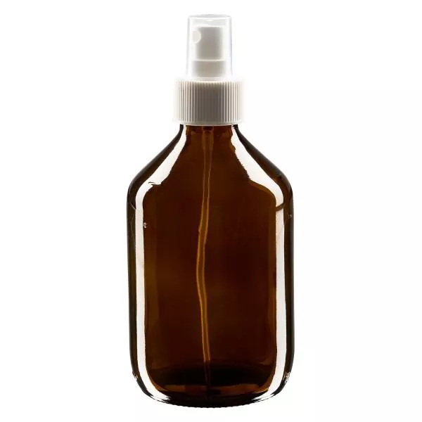 Flacon médical norme européenne de 300 ml avec spray blanc GCMI 28/410 et couvercle transparent, standard