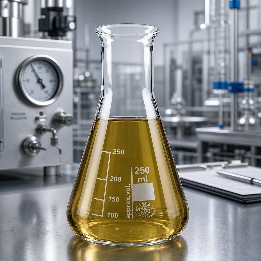 Beuta scientifica da 250 ml con marcature di misurazione in un ambiente di laboratorio professionale