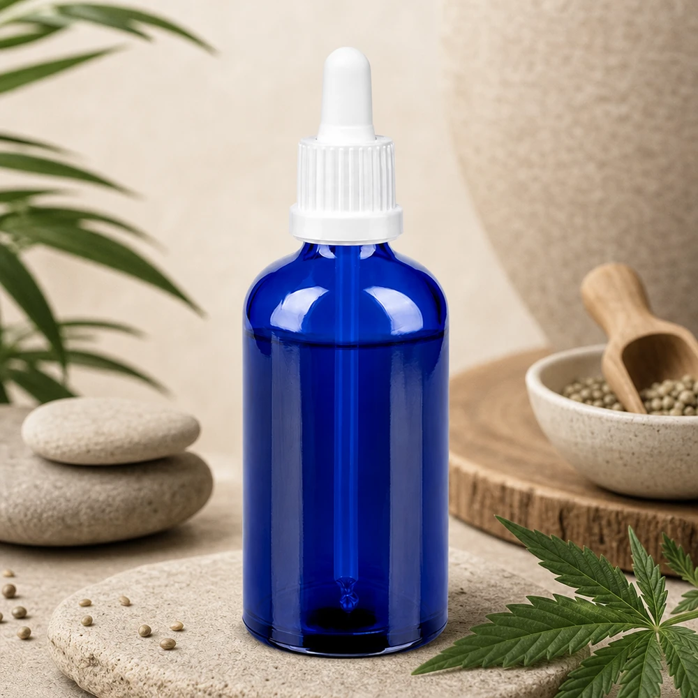 100ml Pipettenflasche weiß Originalitätsverschluss BlueLine UT18/100 Medizinflasche 100ml blau mit kindersicherem Tropfverschluss für pharmazeutische Anwendungen