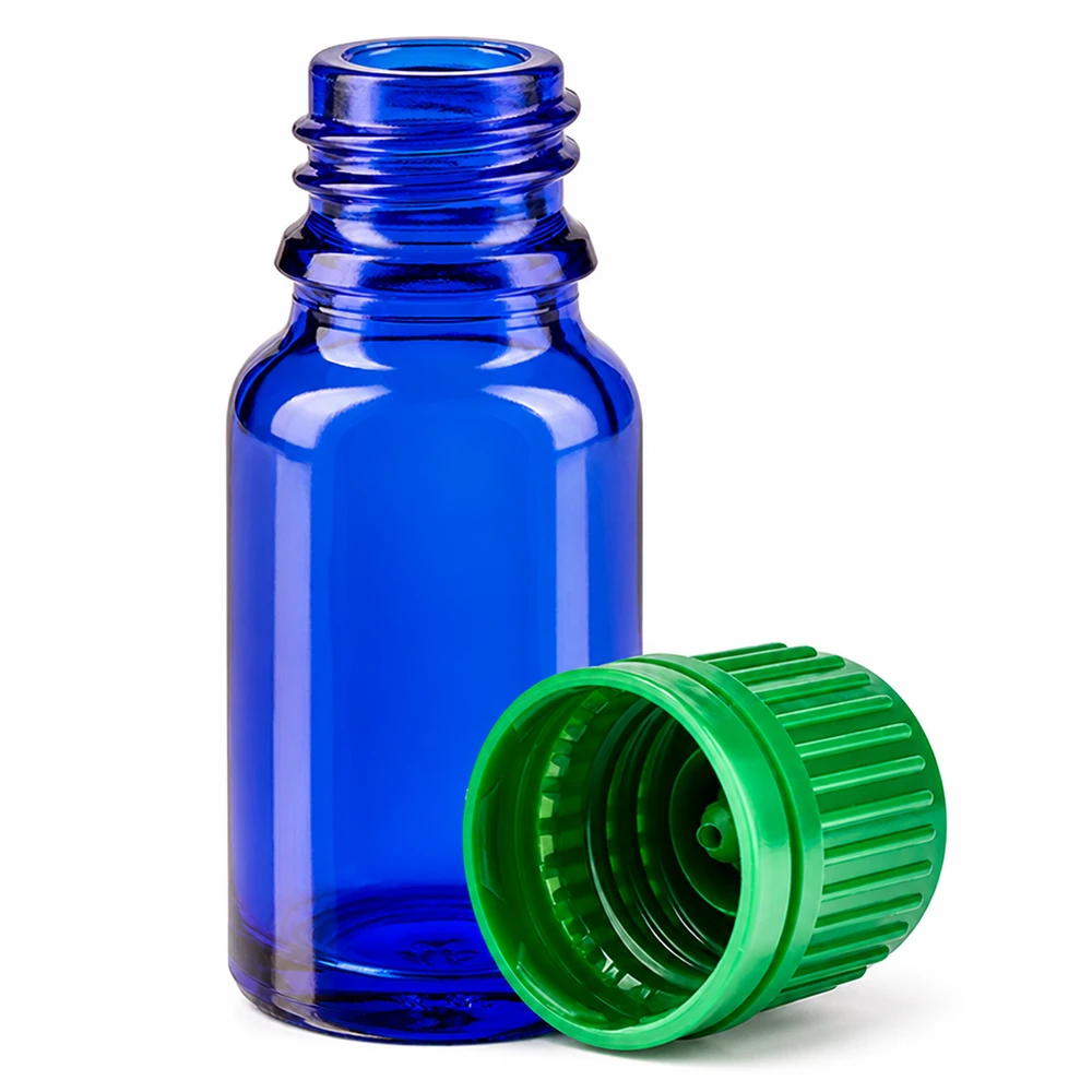 10ml Flasche 11mm Schraubverschluss grün Originalitätsverschluss BlueLine UT18/10 Elegante kleine blaue Glasflasche 10ml mit leuchtend grünem Deckel für DIY Kosmetikprodukte