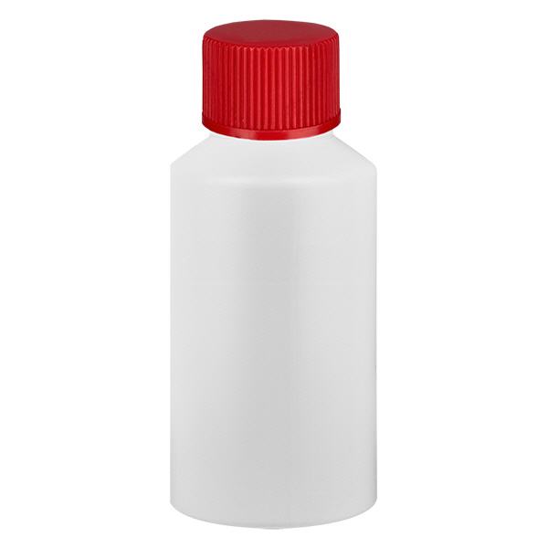 Flacone farmaceutico HDPE 50ml bianco, con tappo rosso SV Flacone farmaceutico HDPE 50ml bianco, con tappo rosso SV