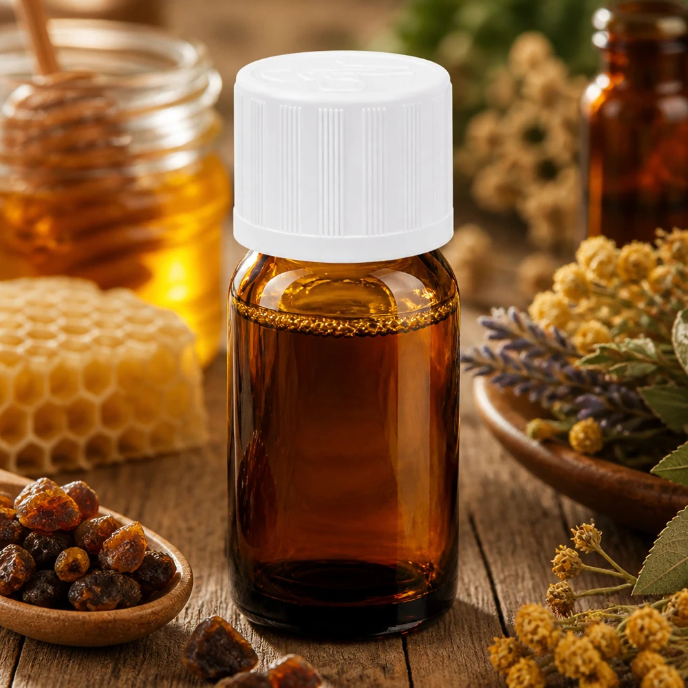 Flacone compatto da 5 ml in vetro ambrato con protezione dai raggi UV e tappo standard a prova di perdite.