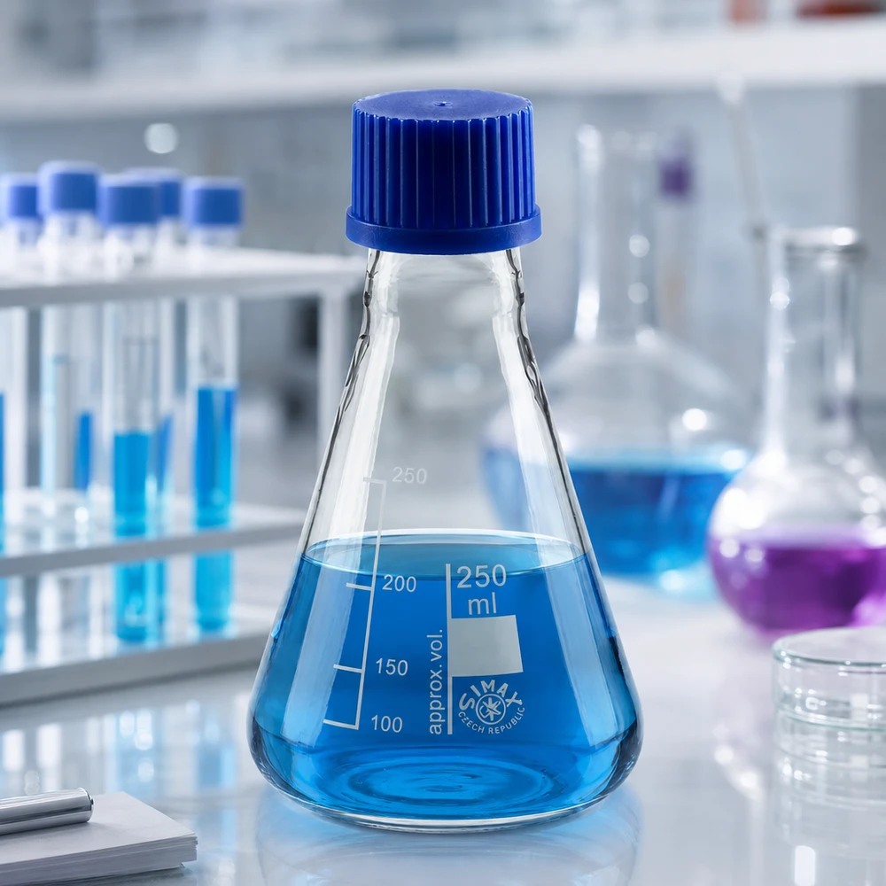 Erlenmeyer 250 ml col étroit, verre borosilicate avec filetage et bouchon Fioles Erlenmeyer d'une capacité de 250 ml - outil de laboratoire polyvalent avec bouchon pratique